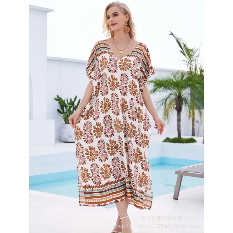 Плюс Размер Женщин Пляжный Принт Свободный Праздничный Платье Бикини Загар Накидка