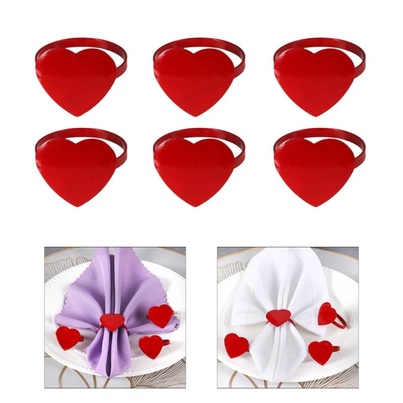6Pieces Elegant Heart Napkin Rings Accessories for Celebration Like Valentines Day Weddings and Anniversaries
