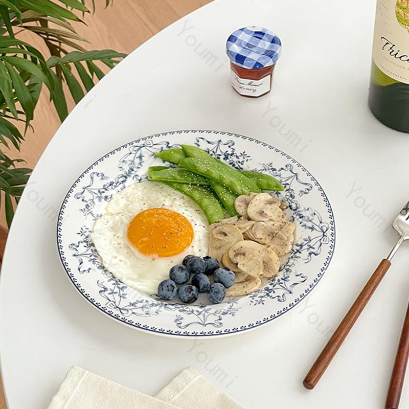 Цветы во французском стиле Керамическая тарелка Ретро Ресторан Паста Десерт Обеденная тарелка Домашняя тарелка для завтрака Салат Изысканная столовая посуда