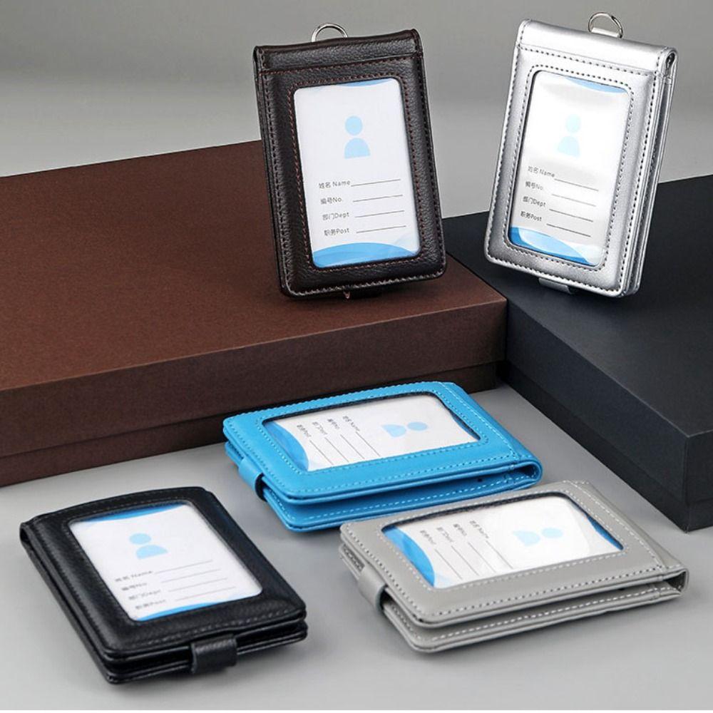 Кожаный держатель для бейджа с ID-меткой, пряжка, складной, нагрудная сумка для карт, чехол для пропуска сотрудника, рабочая карта, офисный работник