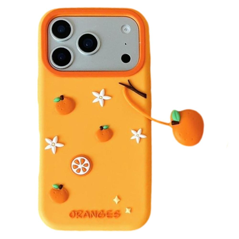 Для iPhone 17 Pro Силиконовый чехол Милый кулон в виде апельсина Ударопрочная задняя крышка телефона