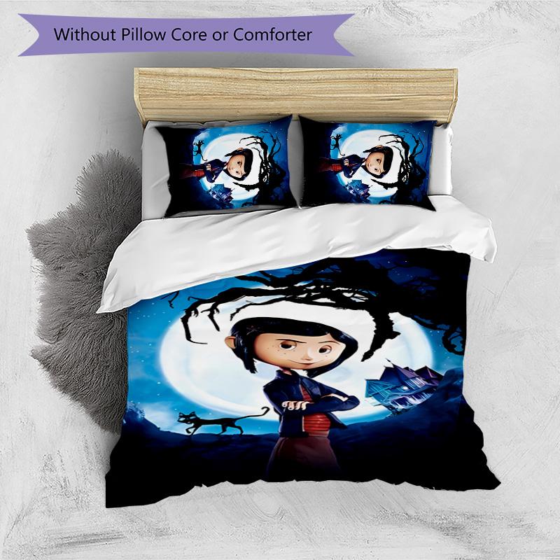 3pcs Coraline pattern bedding set duvet cover set includes duvet cover &pillowcases,perfect all season bedroom decoration&gift