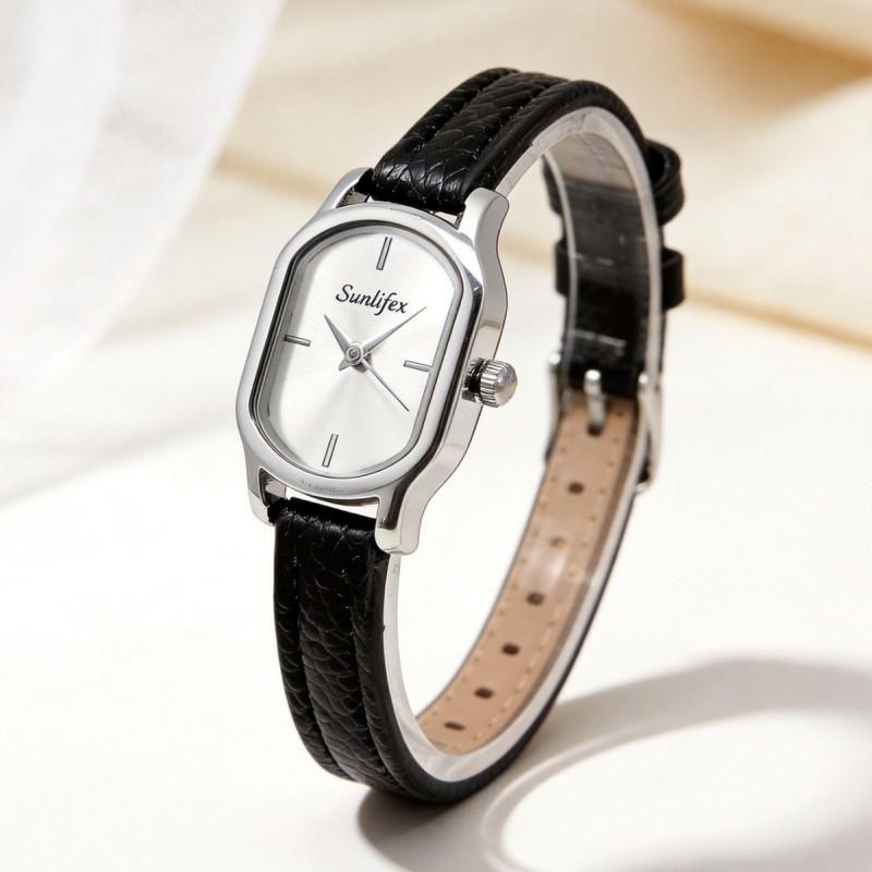 SUNLIFEX Womens Vintage Square Quartz Watch Small Minimalist Luxury Leather Strap Ladies