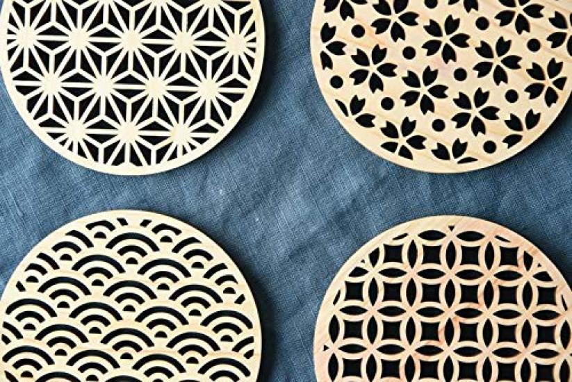 Yamani Brown Coaster, 8.8cm, Kumiko-style Hinoki (Japanese Cypress) Traditional Pattern, 47190253