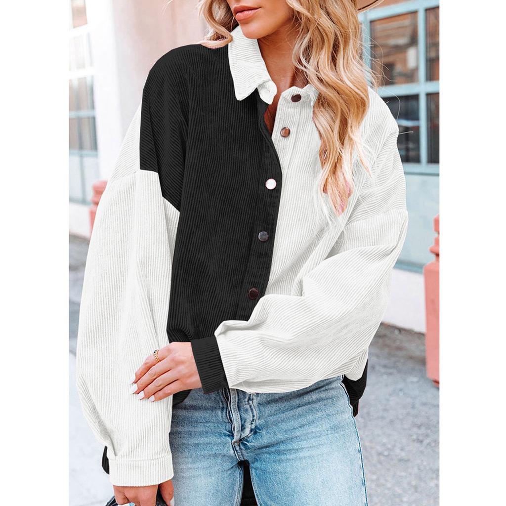 Женская свободная повседневная рубашка с цветными блоками и длинными рукавами на пуговицах с лацканами, верхняя часть, рубашка с длинными рукавами