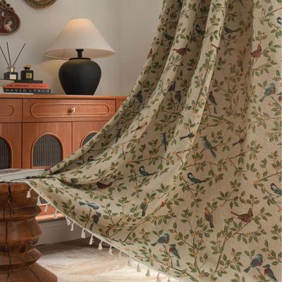 Imanqi Yun Жаккардовые шторы с цветочным узором и узором птиц, полузатемняющие, для эркеров и кухонь