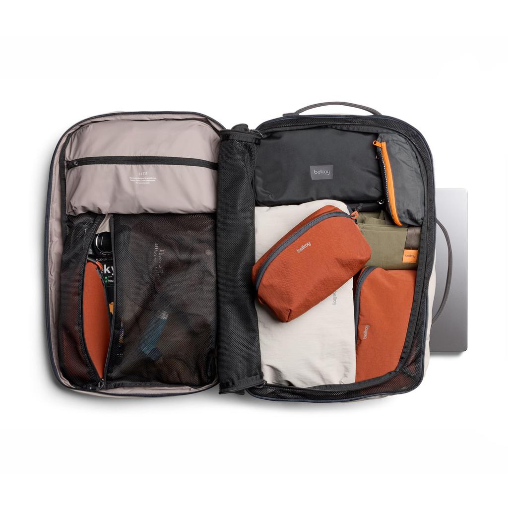 Bellroy Lite Travel Pack 38L Carry-On Backpack with Laptop Pocket, Mesh Divider, and Retractable Shoulder Strap - Ash