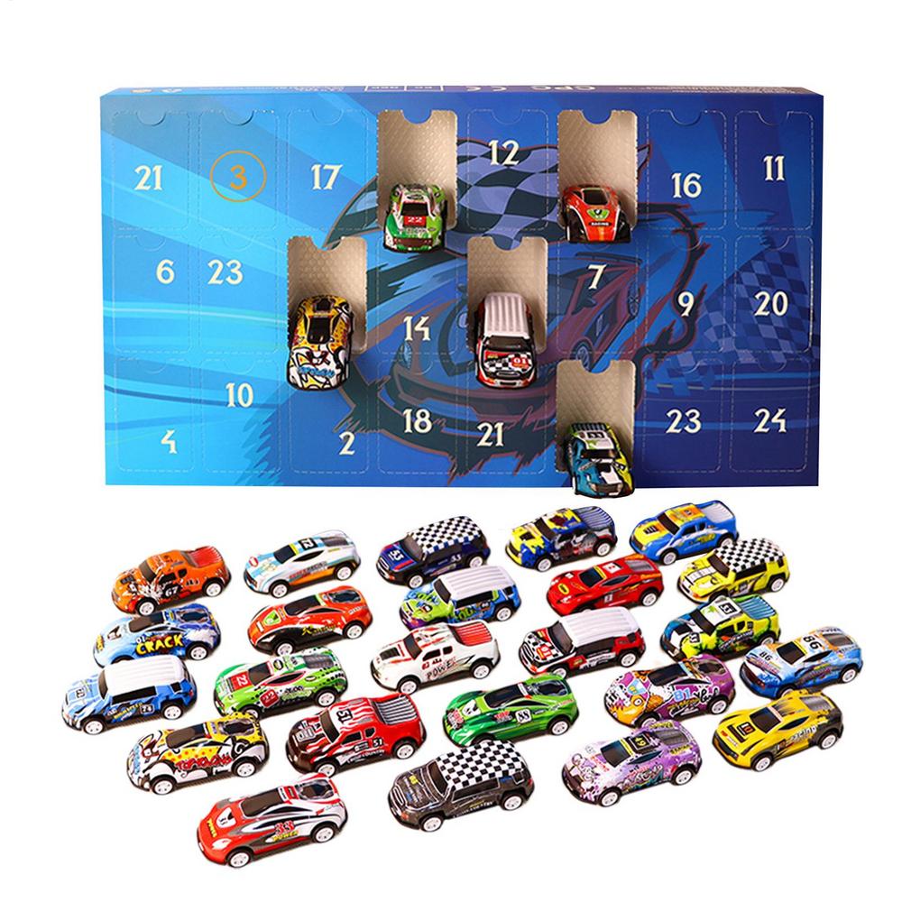 Christmas 24-day Countdown Blind Box Toy Pull Back Cars Toy for Children Gift Digital Racing Car and Christmas Advent Calendar