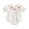 Baby Girl Easter Romper Short Puff Sleeve Bunny Embroidery Smocked Bodysuit Newborn Outfit