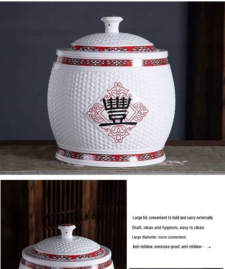 Керамическая рисовая банка Jingdezhen с крышкой - Влаго- и насекомозащитный контейнер для хранения