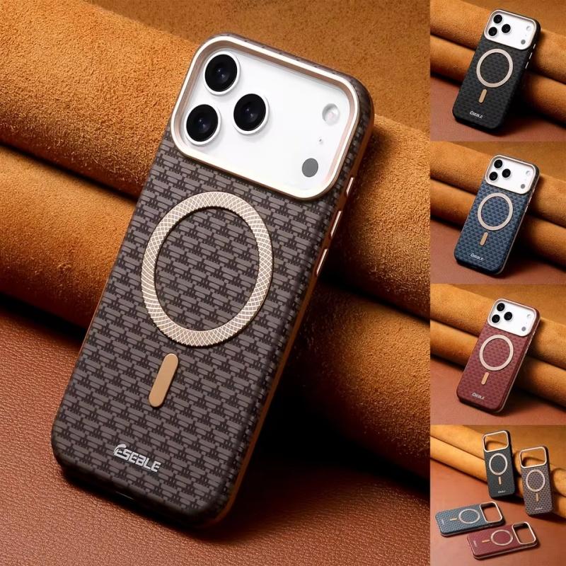 Роскошный деловой кожаный магнитный чехол-книжка для телефона iPhone 17 16 15 14 13 Pro Max 17Pro 17Air с металлическими кнопками для объектива и бампером