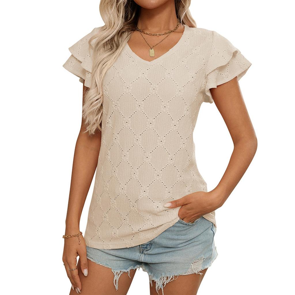 Женская модная однотонная футболка с короткими рукавами и V-образным вырезом