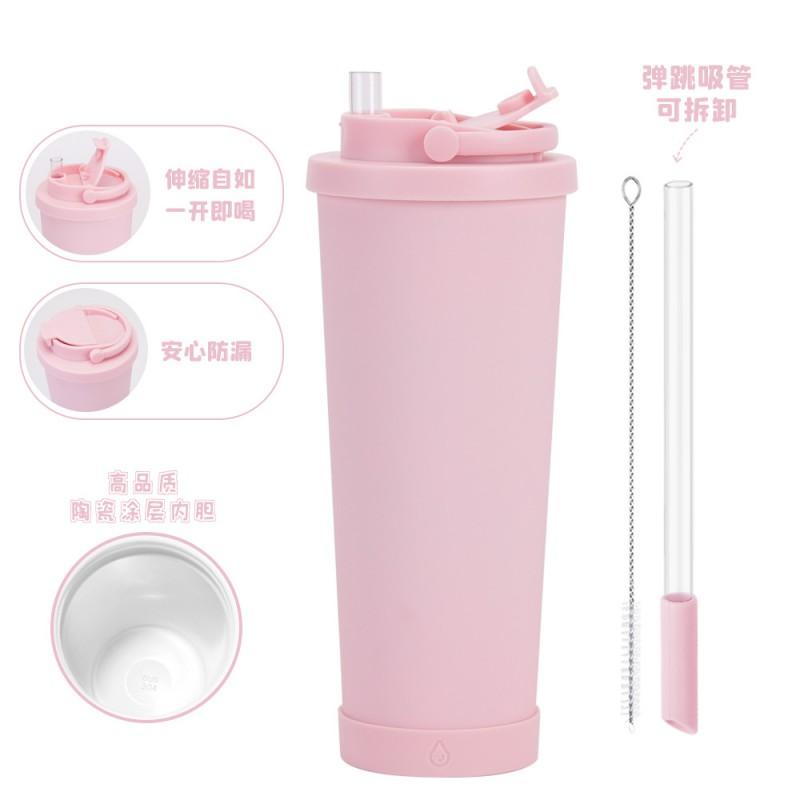 830ml Stainless Steel Vacuum Insulated Tumbler With Retractable Straw Lid Portable Handle Bubble Tea Travel Gym Car