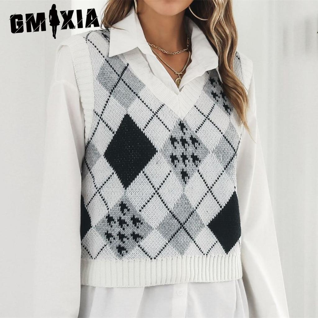 GMXIA Женская мода, повседневный ромбовидный принт, лето-весна, с коротким рукавом, v-образным вырезом, трикотажные короткие рукава