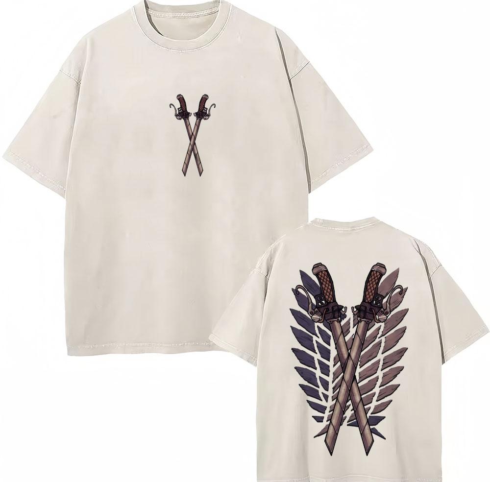 Washed Vintage Anime Attack on Titan Eren Jaeger Skeleton Graphic T Shirt Men Women Cartoon Manga Oversized Tshirts Streetwear