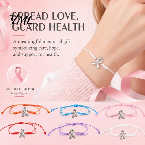 Unisex Minimalist Wrist Accessory 2PCS Hand-woven Braided Bracelets with Metal Ribbon Pendant, Adjustable Cord Awareness Durable Bracelet for