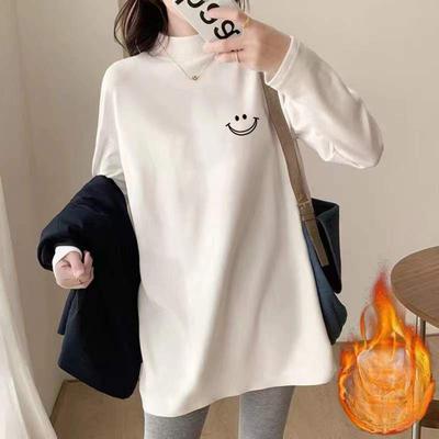 Осенне-зимний свитер средней длины с длинными рукавами, прикрывающий бедра, с длинными рукавами, свободно сложенный, футболка, топ