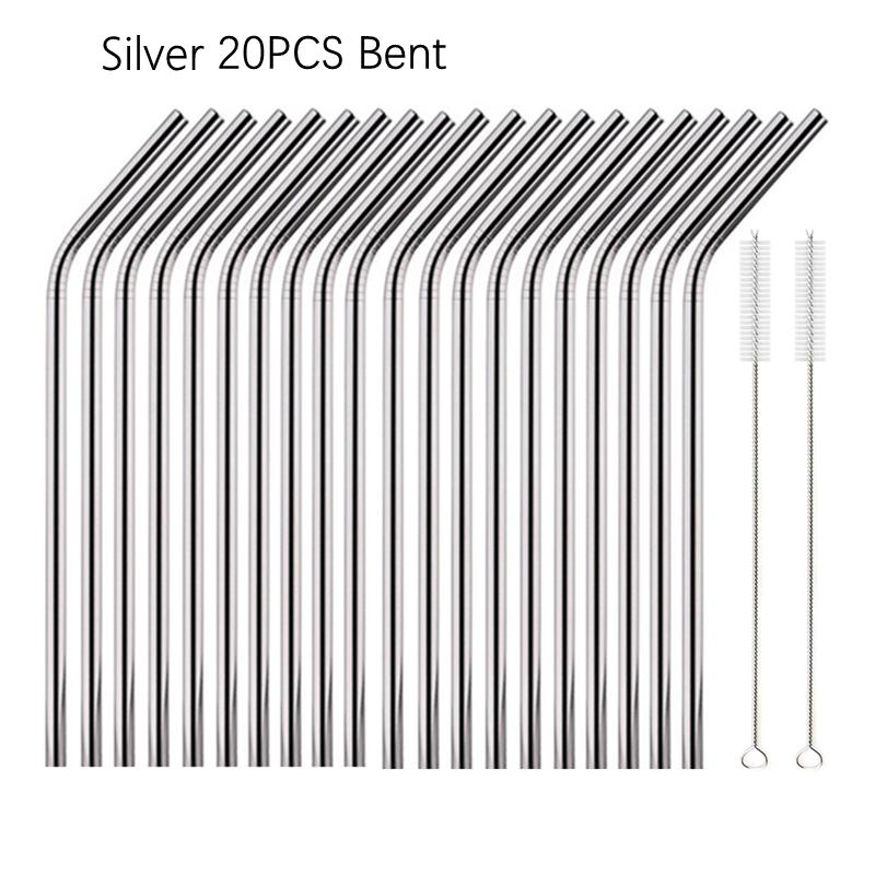 6*215mm 10 Colors Eco-friendly Reusable Metal Straws Set 304 Stainless Steel Drinking Straw Cocktail Party Favor Bar Accessory