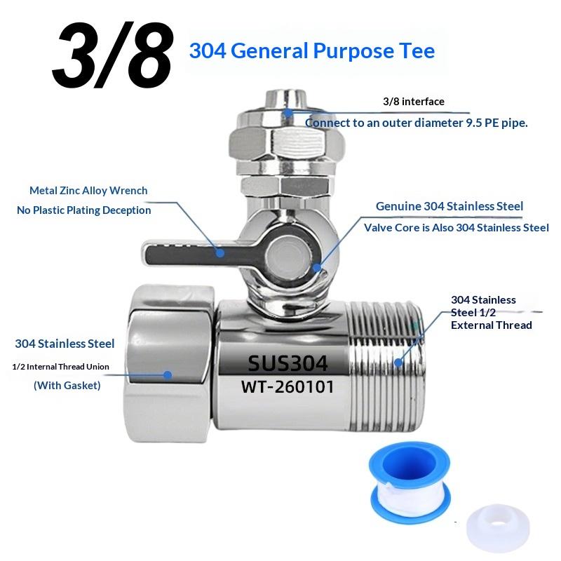 Sliver RO Feed Water Adapter 1/2 to 1/4 3/8 Shut Off Ball Valve Corrosion Resistant for Kitchen Under Sink Water Filter