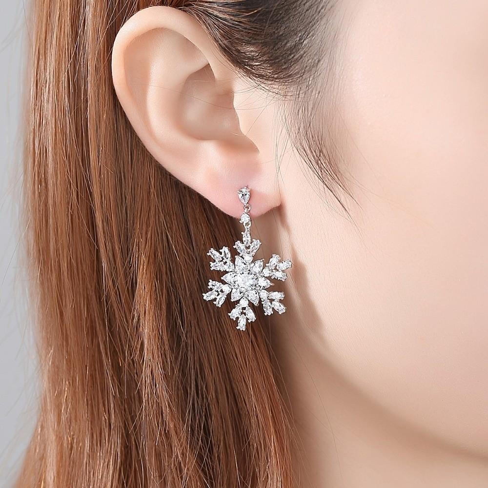 Imitating Pearls Crystal Snowflakes Earrings Silver Zircon Dangle Earrings Girl