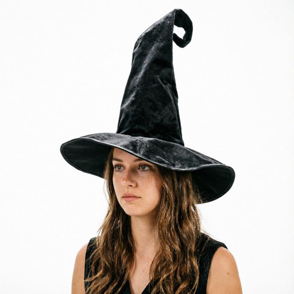 Velvet Halloween Witch Hat Large Witch Costume Hat Comfortable Plush Wizard Hat Role-Playing