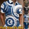 Casual Lapel T-shirt Young Men's Fashion Zipper T-shirt Short Sleeve T-shirt Men's 3D Blue and White Stripes Print T Shirt