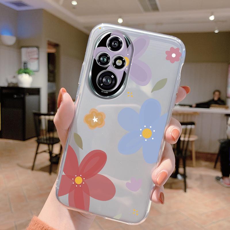 For Honor 200 Pro Phone Case Fashion Flower Transparent Back Cover For Honor 200Pro Soft TPU Silicone Anti Drop Bumper Fundas
