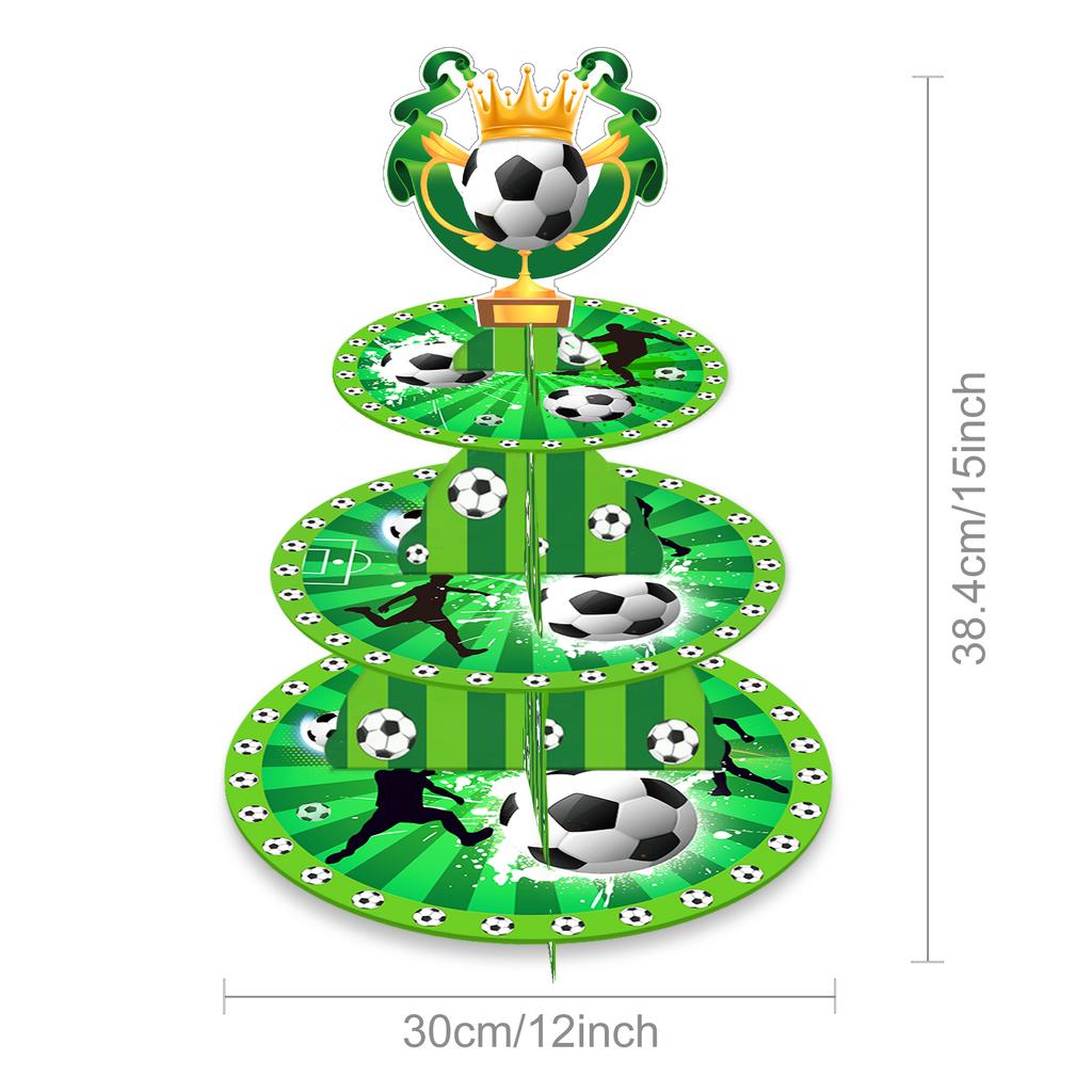 3 Tier Football Sports Soccer Party Cake Display Stand Kid Birthday Dessert Cupcake Rack Stand Baby Shower Party Cake Tray Decor