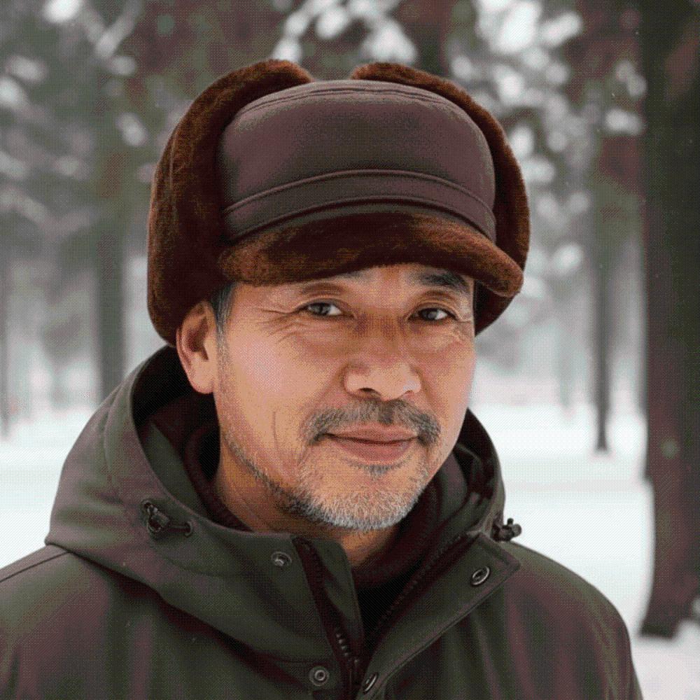 Insulated Lei Feng Cap Thermal Earflap Flat Top Warmer Hat Fleece Lined Hat Fishing