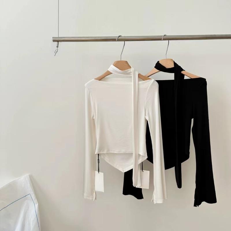 Укороченные футболки Y2K, женские шикарные топы с длинными рукавами, женская винтажная модная футболка с открытыми плечами, женская весенняя повседневная футболка на шнуровке