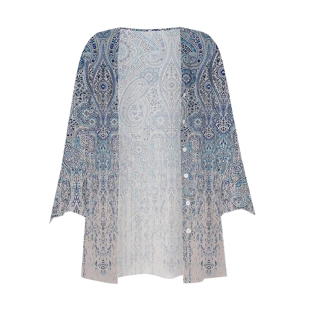 Women's Shirt Blouse Outerwear Print 3/4 Length Sleeve Casual Holiday Basic Button Tops