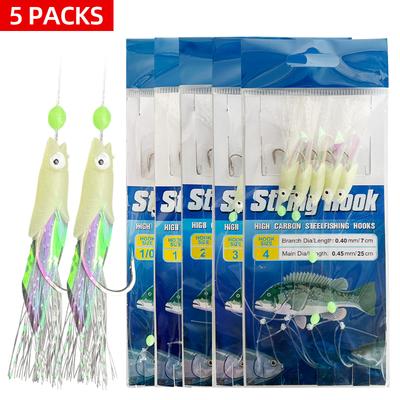 MIX 5PCS/BAG 5 крючков Sabiki Rigs Приманки для морской рыбалки Bait Rigs Настоящая рыбья кожа бечевка Крючок Mackerel Glow Sabiki Rigs