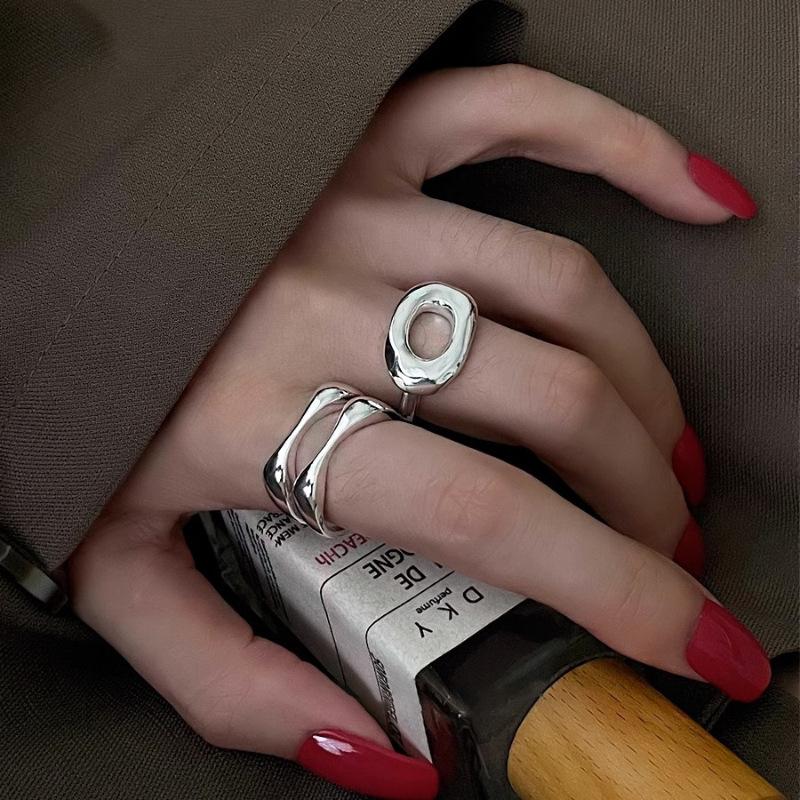 Stainless Steel Simple Hollow Rings for Women Geometric Fashion Smiple Open Handmade Allergy Party Jewelry Gifts New