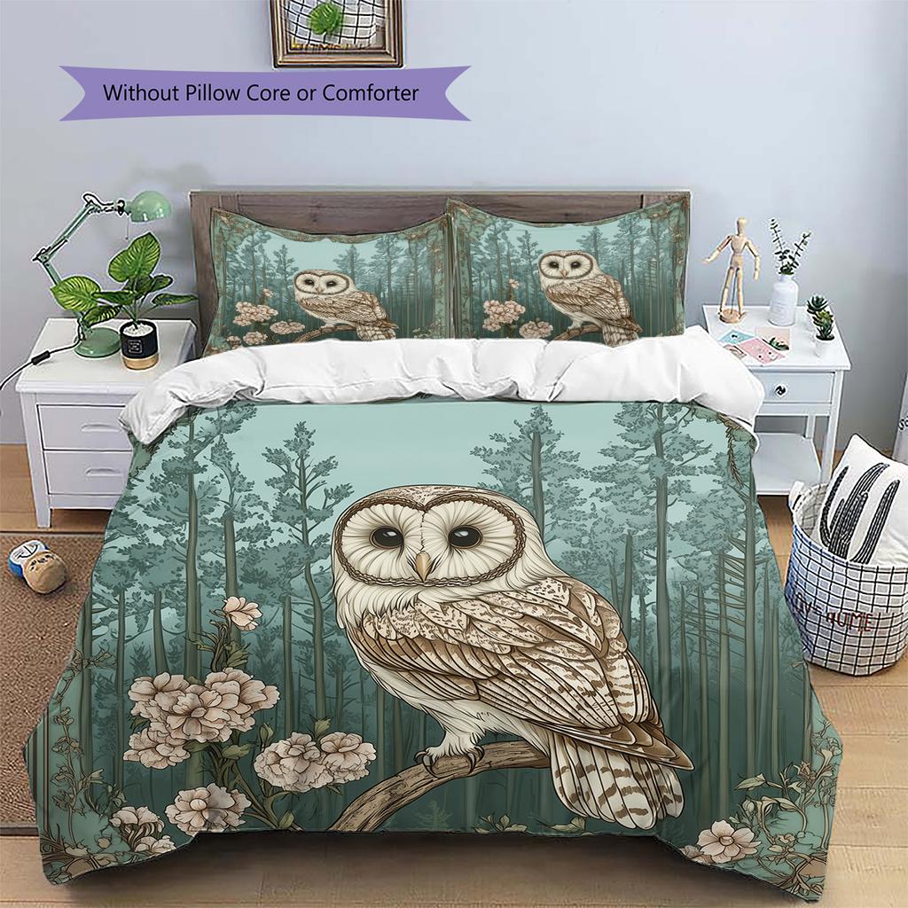 Сова на ветке Узор Комплект постельного белья Одеяло Домашний декор Подарок (1 пододеяльник + 2 наволочки, без наполнителя)