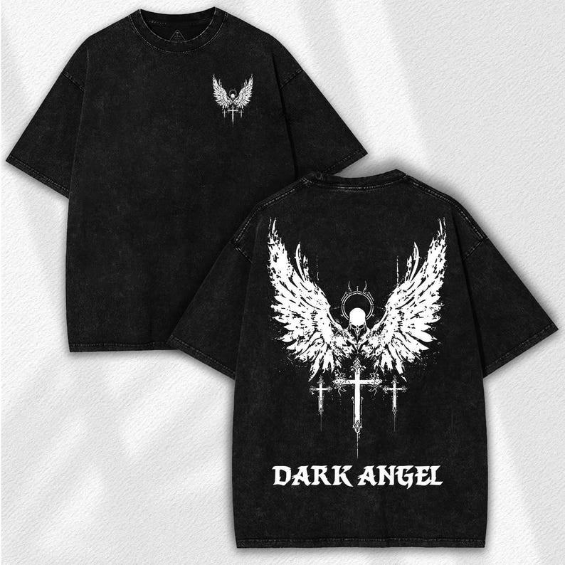 Dark Angel Washed T Shirt – Gothic Christian Streetwear Oversized Black Tee