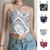 Summer Sling Vest Square Collar Sleeveless Retro Printing Camisole Slim Fit Tank Top Women T-shirt Streetwear