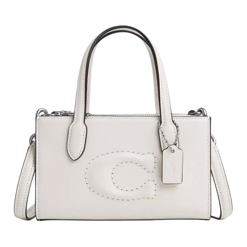 COACH Nina 17 Tonal Logo Magnetic Snap Refined Calf Leather Shoulder Crossbody Handbag Small Women's Silver with White