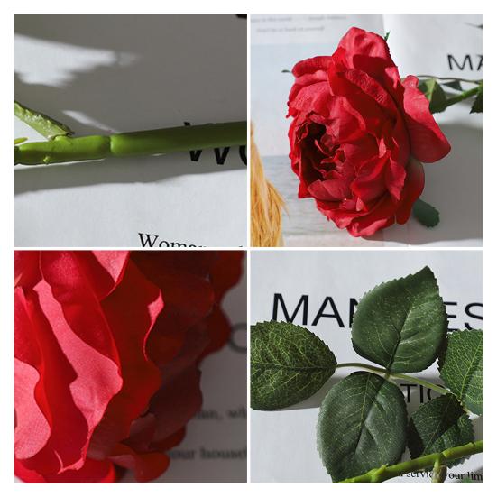 Artificial Rose Flower Fake Real Touch Rose with Stem Big Bloom Rose Branches for Wedding Bouquet Party Valentine's Day Floral