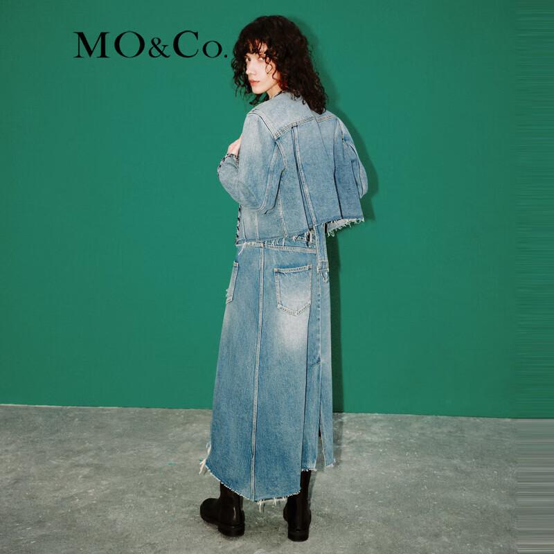 MO&Co. Women's Hand-Woven Trim Boxy Denim Jacket