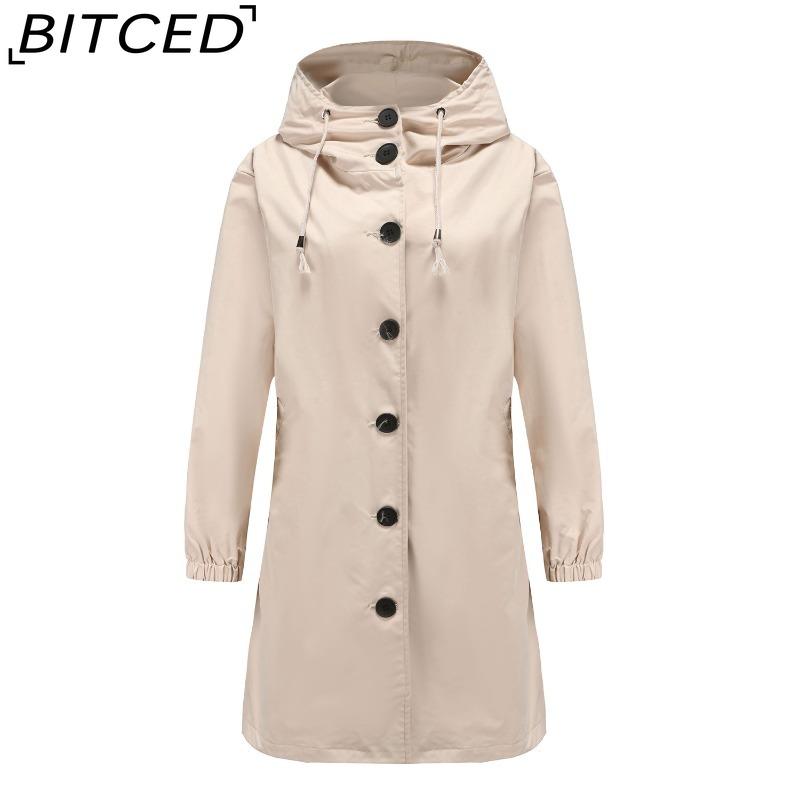 BITCED Осенне-зимний водоотталкивающий тренч с капюшоном, женское повседневное длинное пальто свободного кроя, больших размеров, верхняя одежда для улицы от дождя