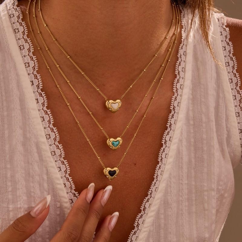 Stainless Steel Heart Shape Natural Stone Pendant Necklace Women Gold Or Tone MinimalistChain 2025 Fashion