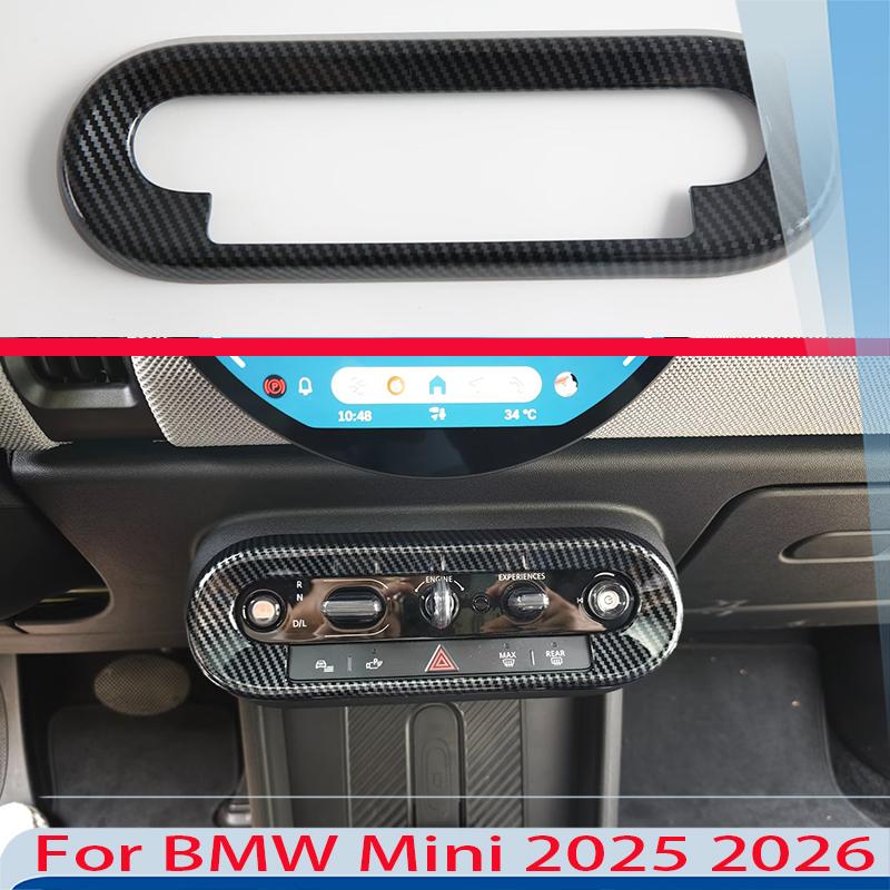 For BMW Mini 2025 2026 Car Accessories Carbon Fiber Style Air Conditioner A/C Switch Cover Frame Trim
