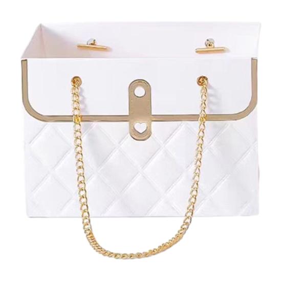 Flower Paper Gift Box with Metal Chain Bouquet Storage Bucket Small Florist Handbag Gift Craft Wrap Bag for Wedding Party Bridal Shower