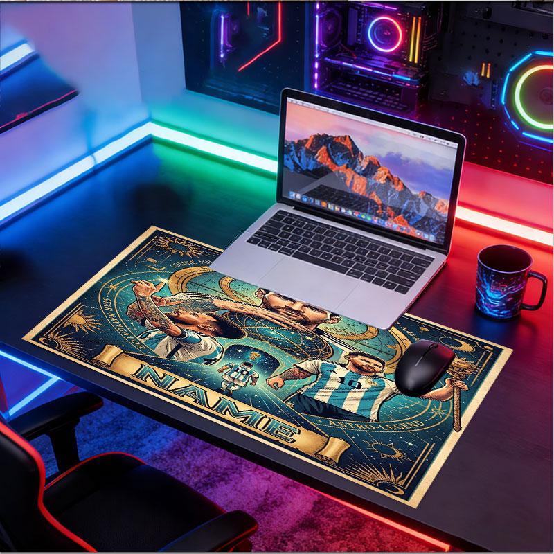 Custom Name Personalized Leo Messi Pattern Mousepad, Laptop PC Desk Mat, Decorative Desk Mat for Home Keyboard Pad Gift