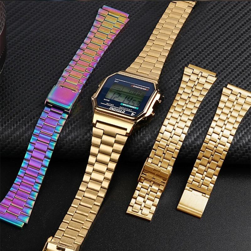 Для Casio A158 A159 A168 A158W f91w LA-680 Металлический ремешок для часов из нержавеющей стали AE1200 AE-1300 W-218 Маленькие квадратные часы металлический ремешок 18 мм