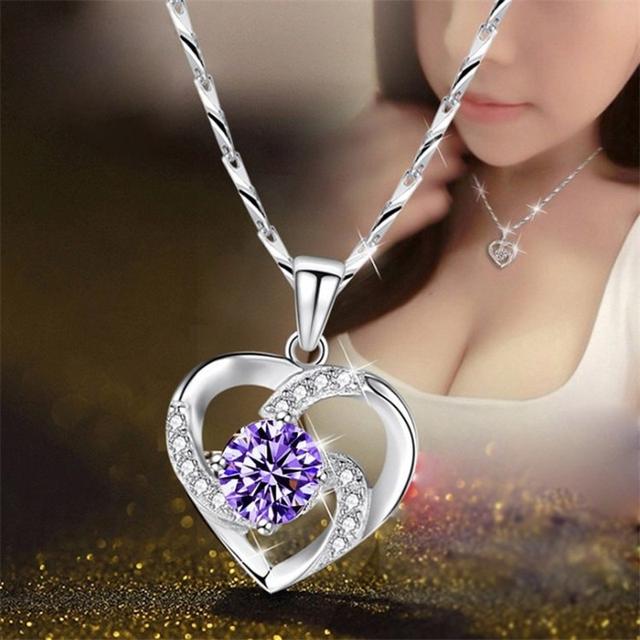 Fashion Love Necklace Zircon Heart Crystal Pendant Necklace for Women Wedding Engagement Jewelry Banquet Anniversary Gift