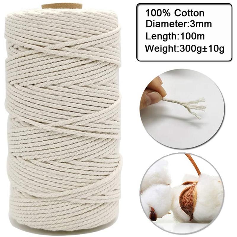 1Set Macrame Cord Cotton Rope With Wood Ring Wooden Beads For Diy Wall Hanging