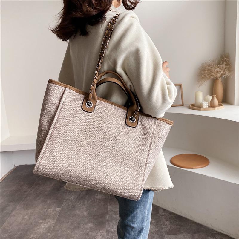Women's Simple Canvas Bag Girls' Chain Bag Handbags for Women Large Capacity Canvas Bags Casual Shoulder Bag