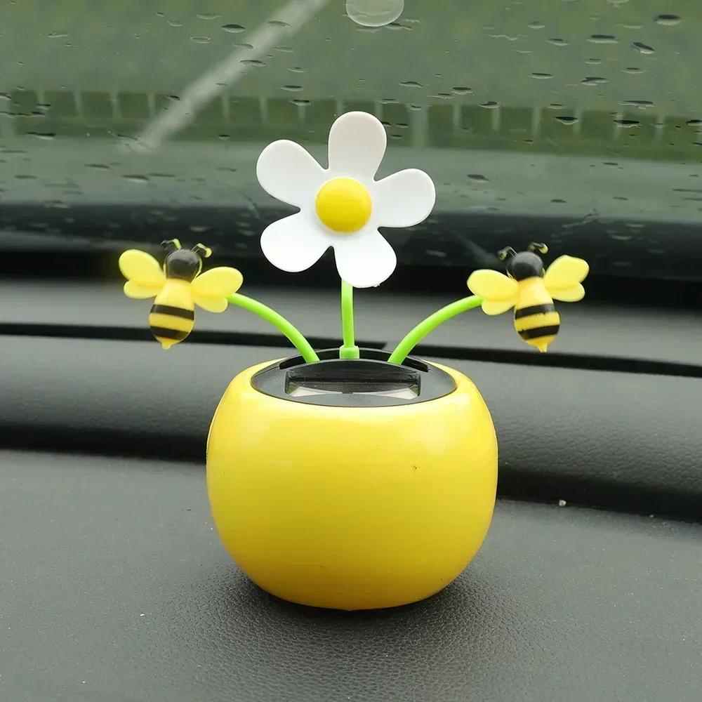 Автомобильные солнечные украшения в виде подсолнуха, качающиеся медоносные пчелы, украшения, аксессуары для приборной панели автомобиля, солнечная энергия, танцующие цветы, украшения