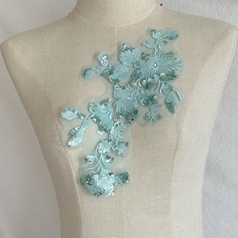 Mesh Lace Flower 2pc Colorful Sequins Hand Sewing Diy Embroidered Cloth Stickers Skirt Decoration Accessories Patch Dance Clothes